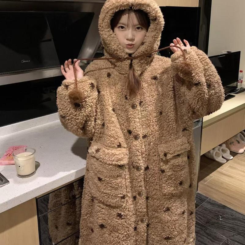 Womens Plush Fleece Sleepwear Set Long Sleeve Hooded Robe Pajamas Winter Fall Home Lounge Comfortable Warm