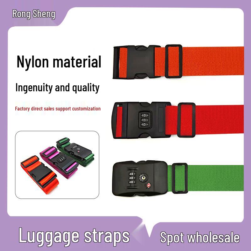 Solid Color Nylon Luggage Strap with Herringbone Pattern, Password Lock, and One-Word Handle
