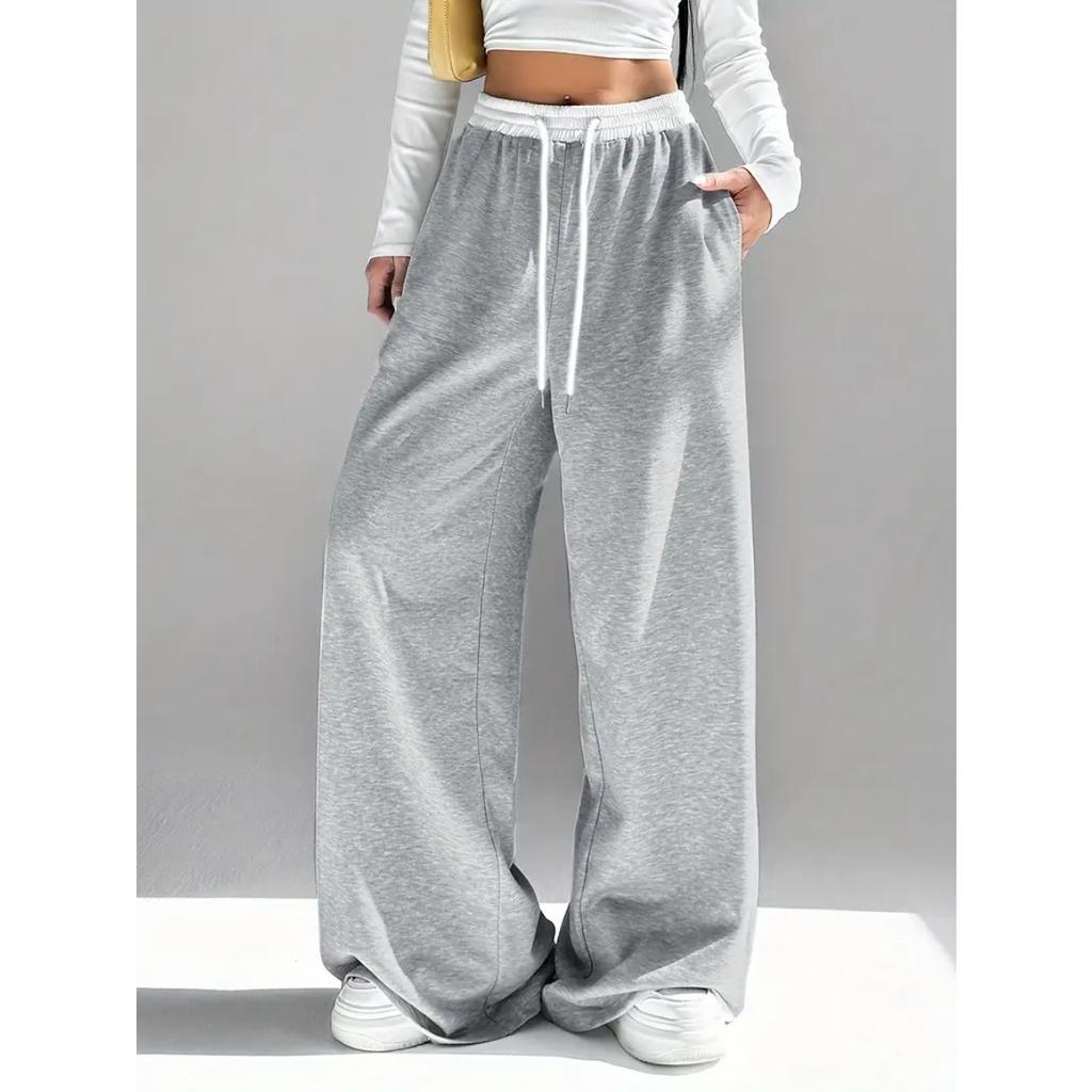Pantaloni Larghi da Donna a Vita Media con Coulisse, Stampa Graffiti Hip Hop, Pantaloni Casual Larghi con Tasche Laterali