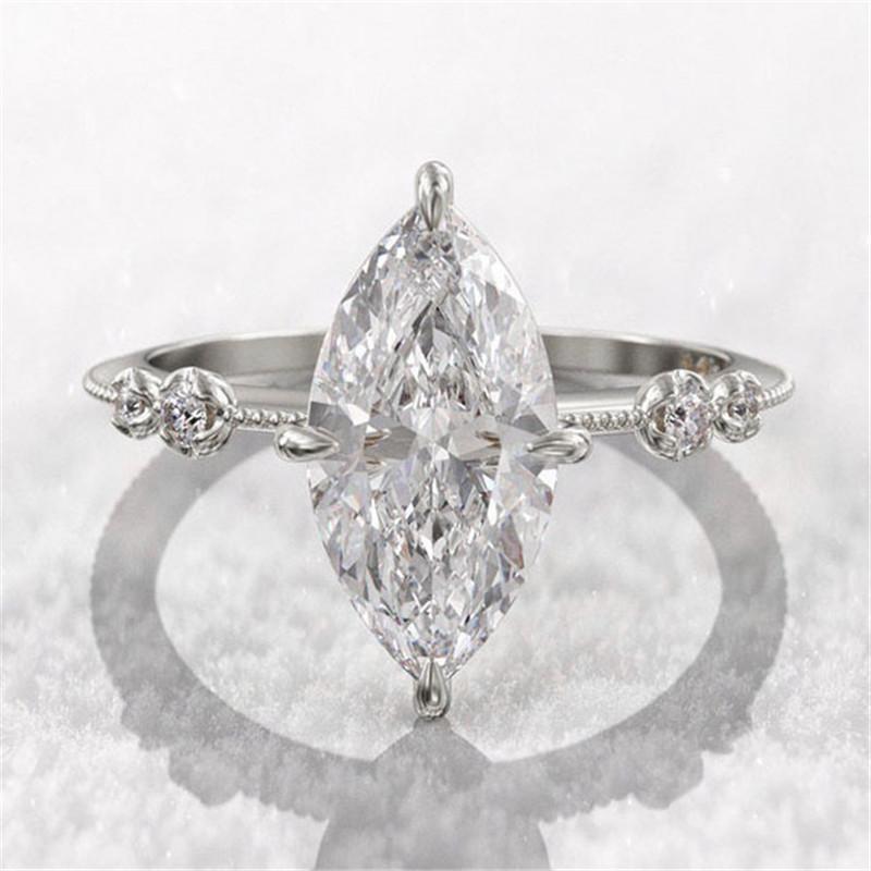Sterling  AAA Crystal Marquise Cubic Zirconia Rings for Women Fashion Thin Ring Engagement Wedding Statement Jewelry