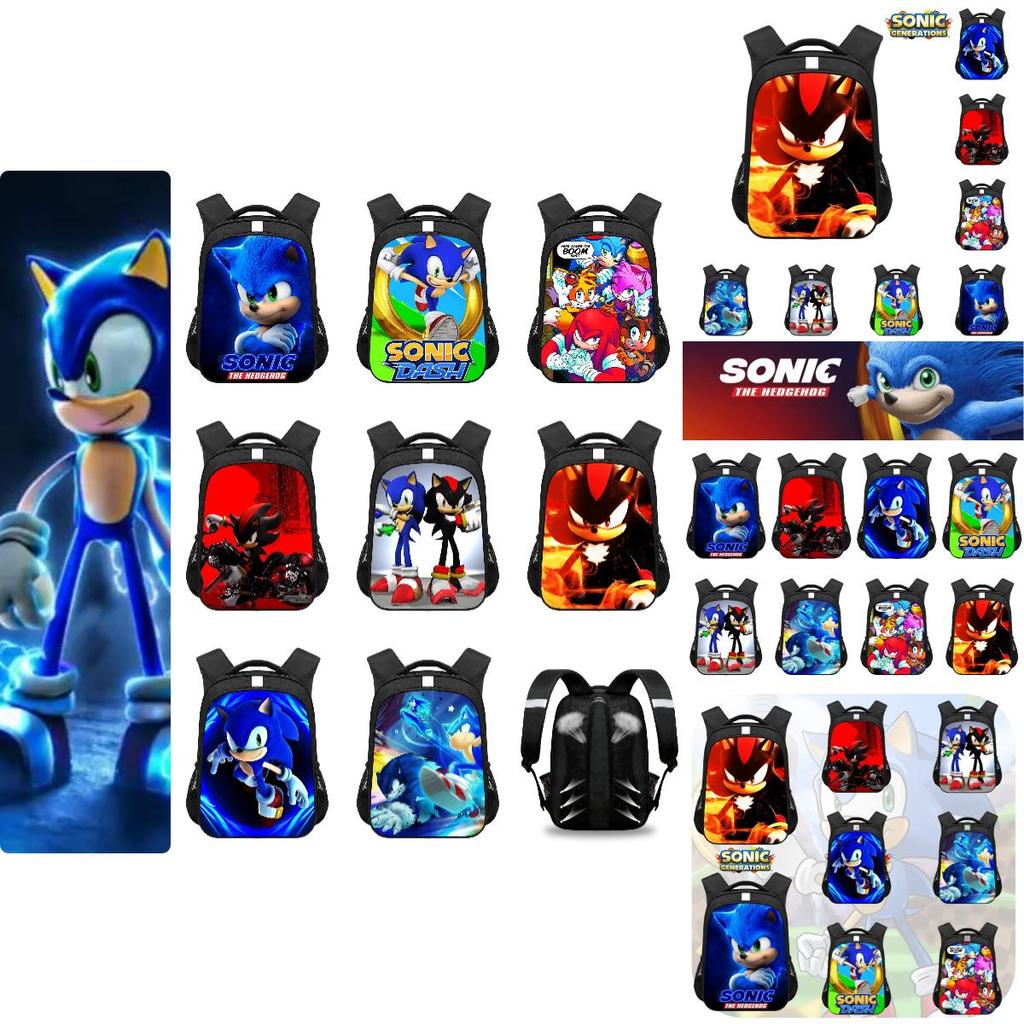 New Sonic Children's Backpack For Boys And Girls Cartoon Trendy School Bag Medium Size 20-35l Capacity