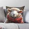 Sheep In Snow With Red Scarf Square Pillowcase Polyester Linen Velvet Pattern Zip Decorative Pillow Case Car Cushion Cover