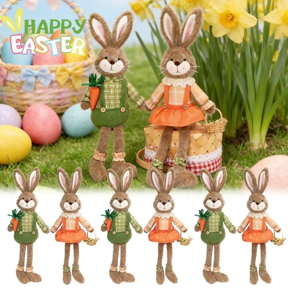 Ručně vyrobená figurka králíčka s dlouhýma nohama Pastýřský styl Králíček plyšová hračka Zahradní párty