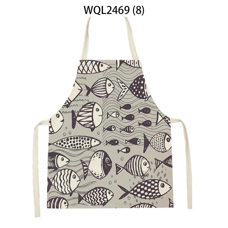 Creative Fish Conch Printed Kitchen Aprons for Women Men Home Cooking Baking Accessories Apron Adult Kids Sleeveless Apron