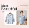 Mom's Summer Mid-Sleeve Chiffon V-Neck Shirt: Loose Print Top for Middle-Aged & Elderly Women