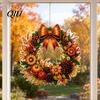 Fine Workmanship Decor Fall Pumpkin Sunflower Wreath Hanging Decor, Acrylic Hand Painted Festive Party Decoration Window Ornament,