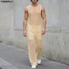 INCERUN Summer Men Beach Sets Sleeveless Hollow Tops Elastic Waist Pants Two-piece Suits
