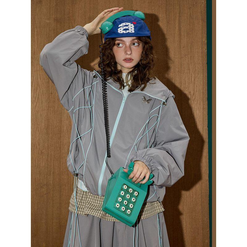 Coolhut2025 Autum Women's Fashionable American Retro Gray Loose and Versatile Hooded Jacket