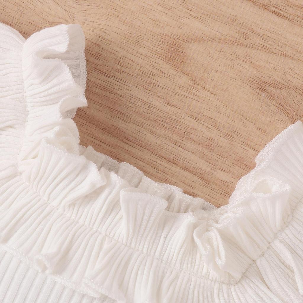 Toddler Girls Summer Outfit Sets White Sleeveless Ruffle Ribbed Tops + Solid Color Shorts