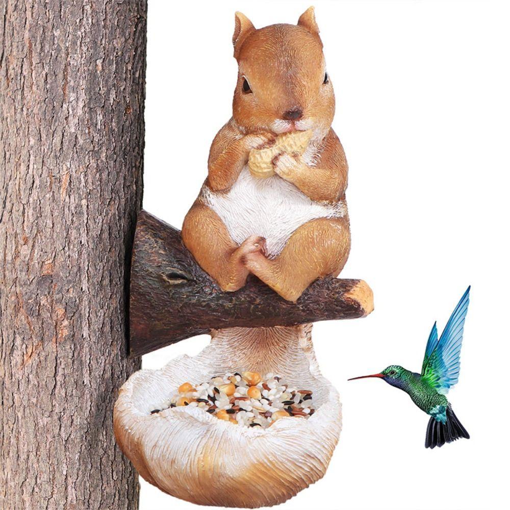 Simulation Bird Feeder Resin Animal Figurines Creative Squirrel Tree Hanging  Drinking Water