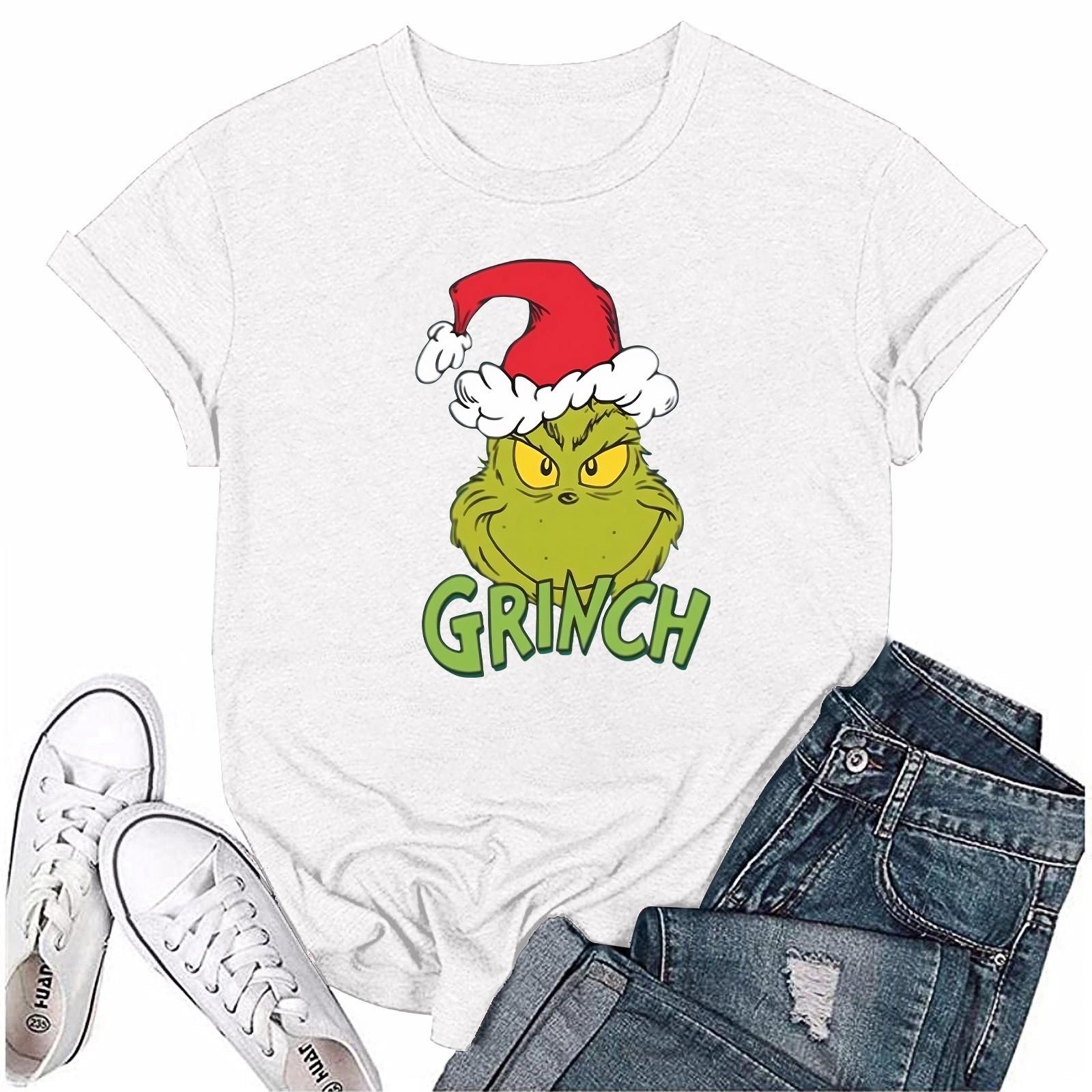 

Женский повседневный рождественский принт с короткими рукавами и круглым вырезом, свободный пуловер, топ M белый