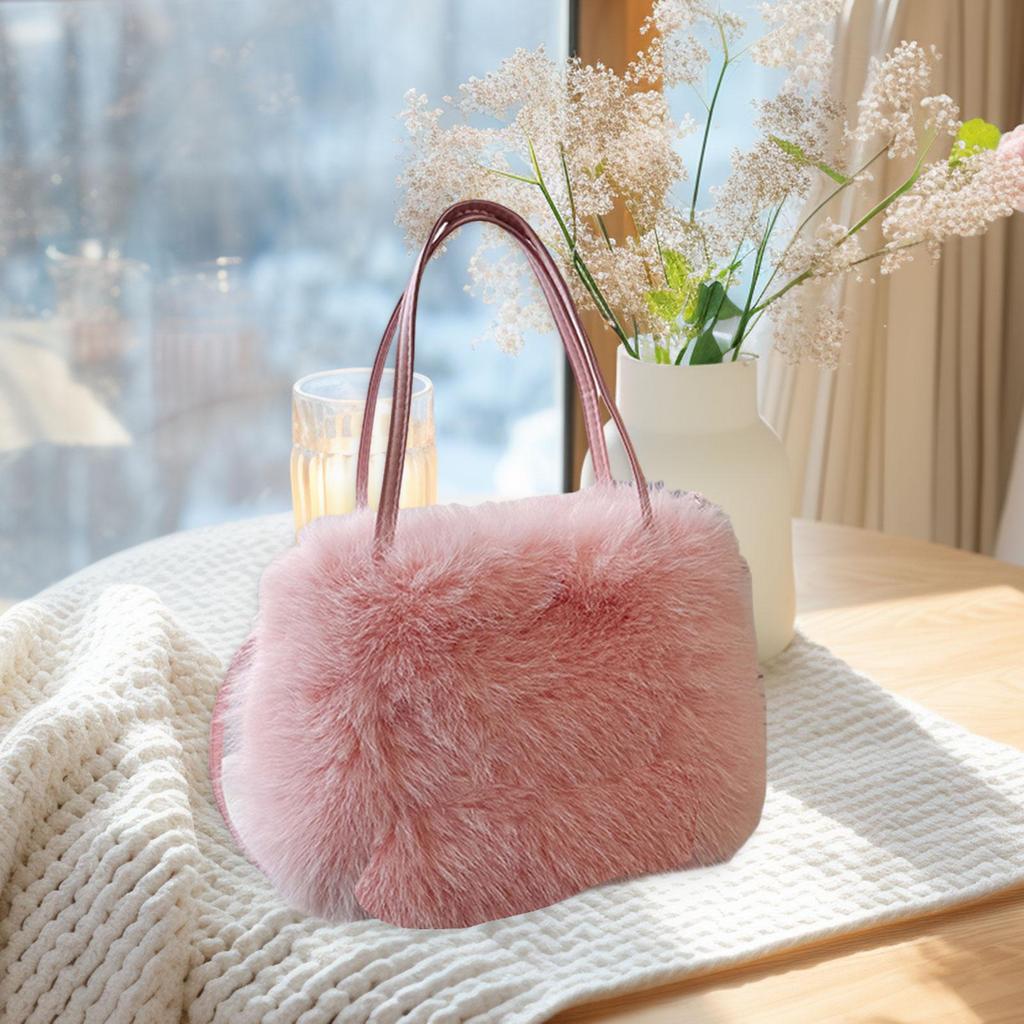 Furry Tote Bag Satchel Lightweight Cute Soft Top Handle Handbag with Adjustable Strap Crossbody Bag for Shopping Commuting Work