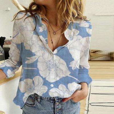 Camicie a maniche lunghe con stampa floreale da donna, abbottonate, primavera autunno, taglie forti, camicette in cotone e lino