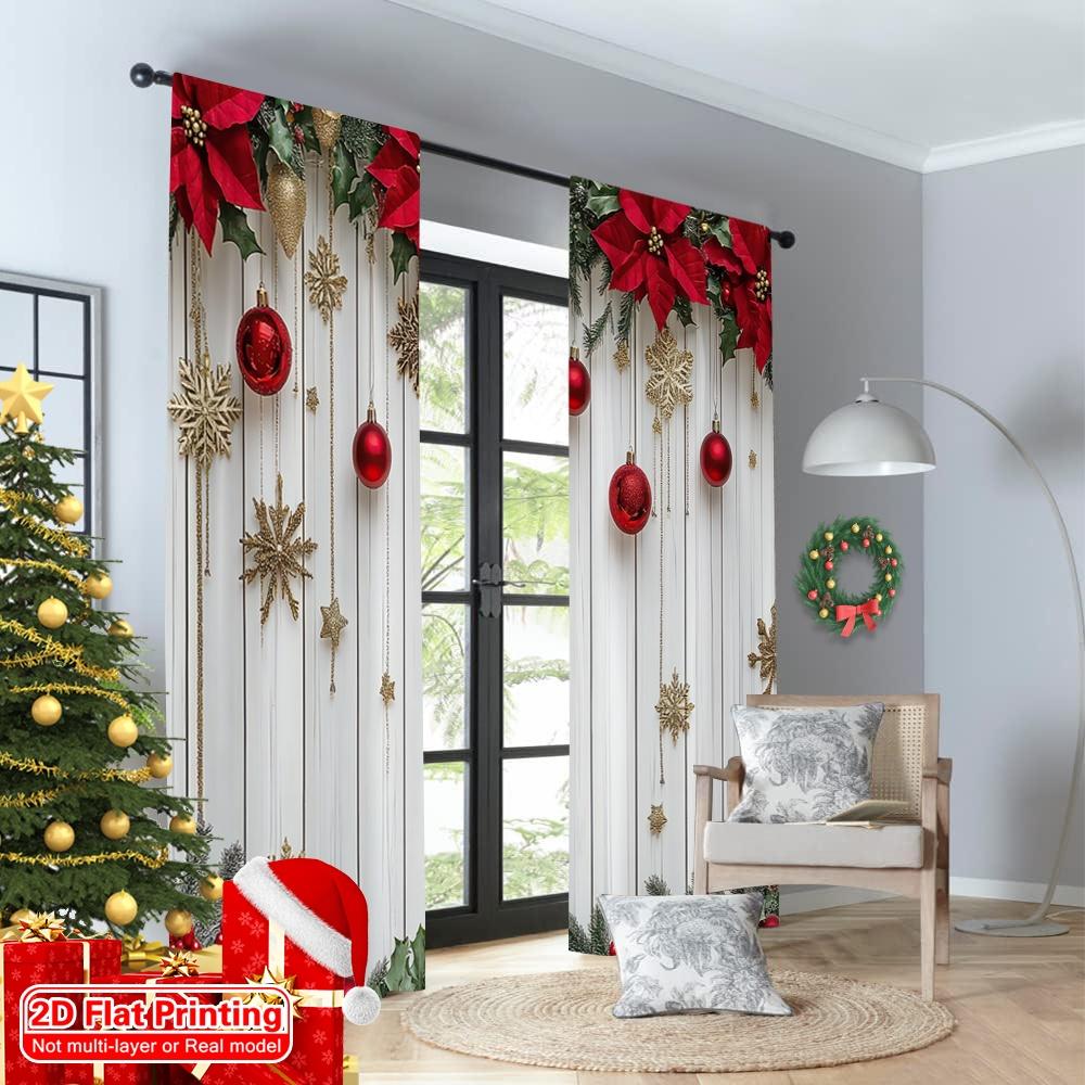 2D platt tryck 2 st Julscen Gardin Högtid Jul3 Mångsidig Hållbar Polyester Utan Elektricitet Fest