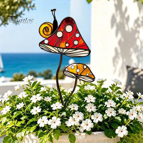 Colorful Yard Stakes Planter Insert Stake, Double-Sided, Flower Pot Decor Metal Art Ornaments Insect Animal Stake for Plant Pots Bed Decoration