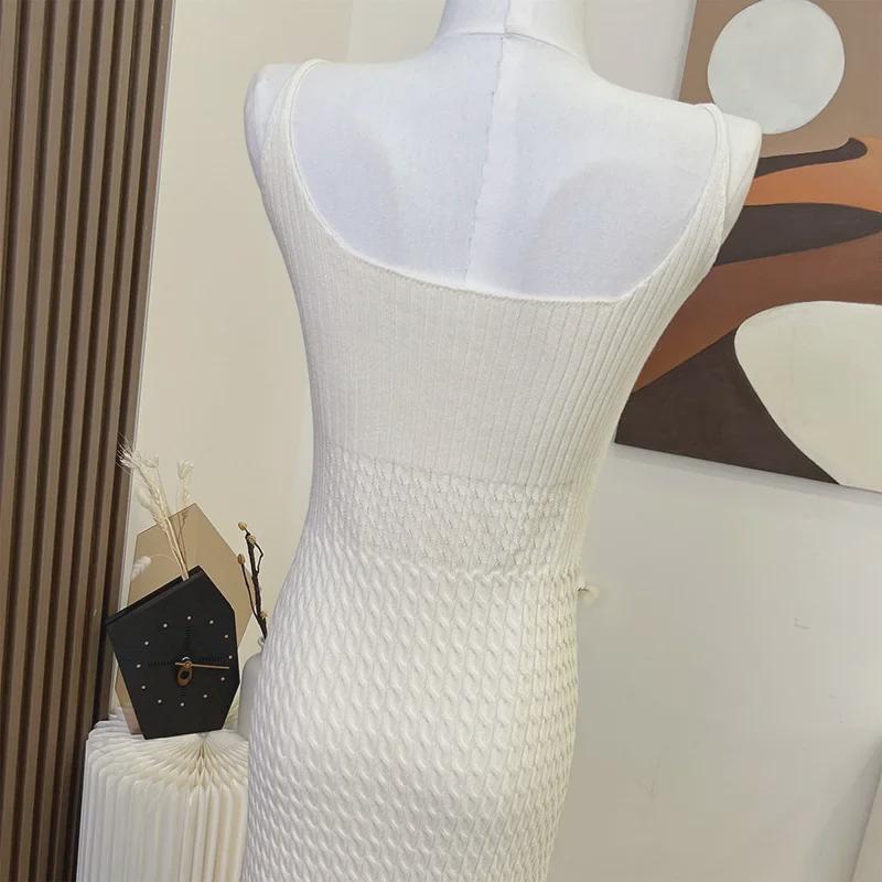 Women's Summer White Knitted V-Neck Suspender Dress - Slim, Sexy, Pure Desire Style
