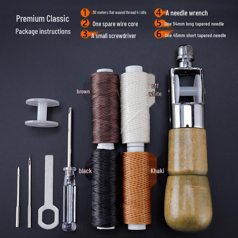 Leather Hand Sewing Awl Tool Set with Needle and Thimble - Model A