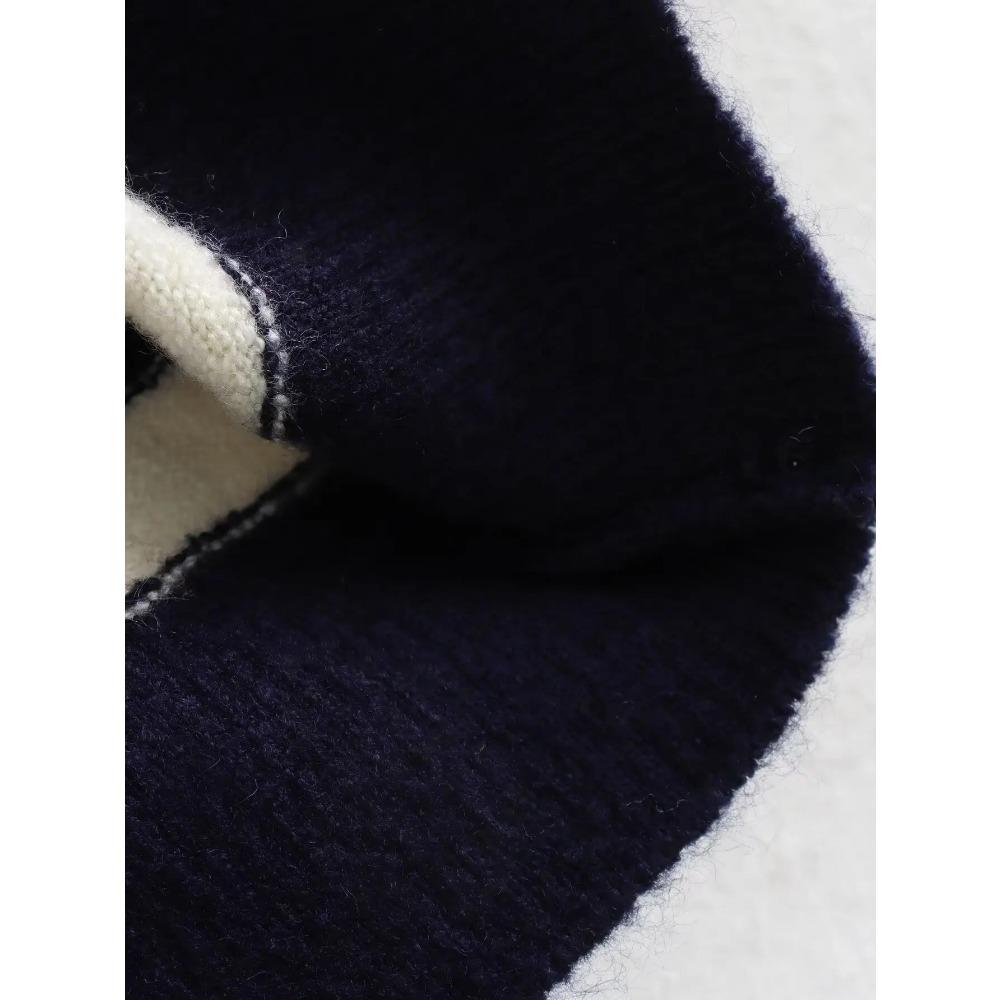 Autumn Winter Fashion Striped Zippered Lapel Long Sleeve Loose Casual Knitted Sweater for Women