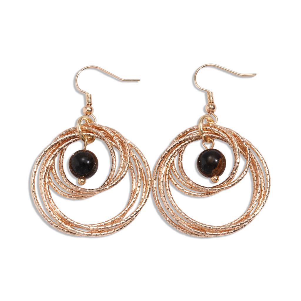 European and American Bohemian Tiger's Eye Multi-layer Geometric Round Cross Ear Hook Vintage Personality Niche Premium Earrings