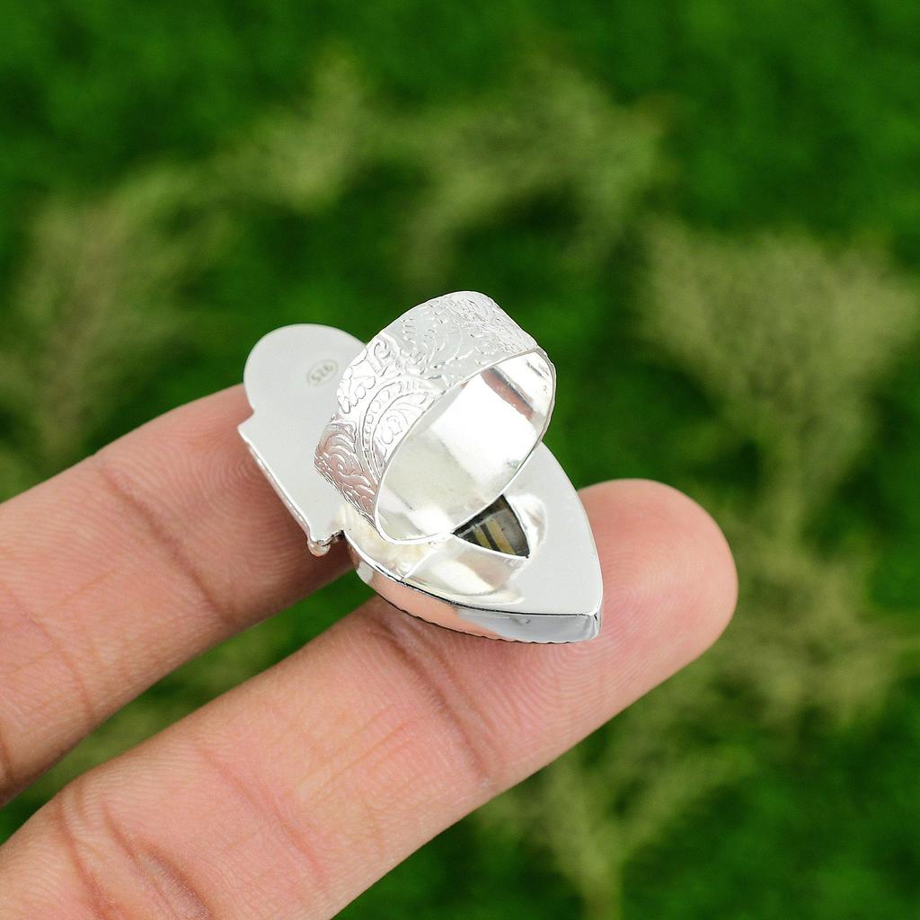 Natural Labradorite Promise Skull And Bone Adjustable Ring 925 Silver For Girls