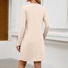 Women's Casual Round Neck Hem Slit Long Sleeve Dress