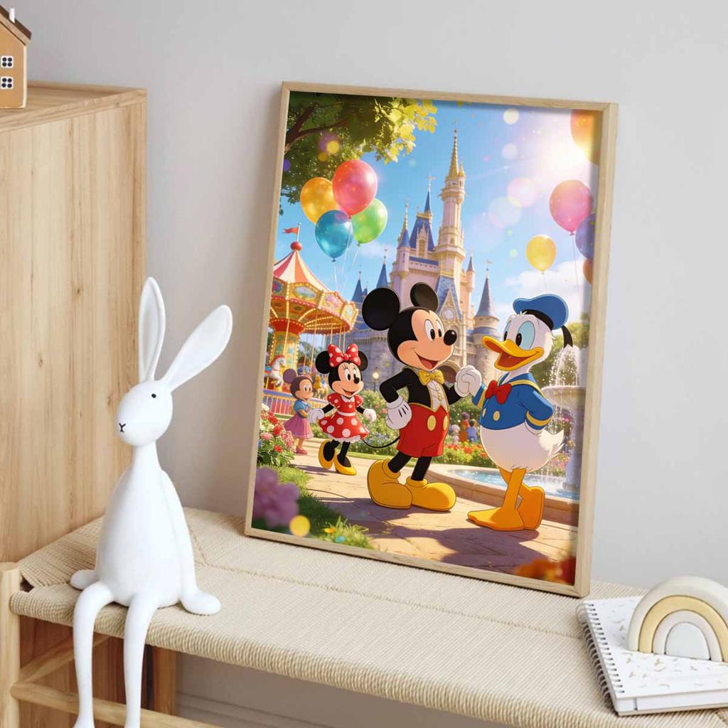 Disney Mickey Mouse and Donald Duck castle amusement park oil painting handmade painting art kit mosaic diy home decoration gift