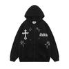Retro Oversize Hoodie Sweatshirt Women's Casual Outerwear Spring Autumn Coat Fun Print Couple's Loose Fit Cardigan