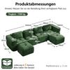 4-seater U-shaped sofa without frame with 2 ottomans, 32D high-density foam, fabric cover, non-slip, for living room, no assembly required, Green.