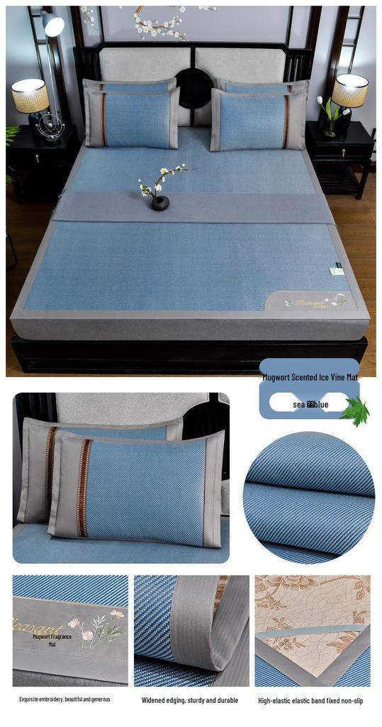 Embroidered Ice Vine Rattan Summer Mat Set - Includes Dormitory, Hotel, and Air Conditioning Latex Ice Silk Mats.