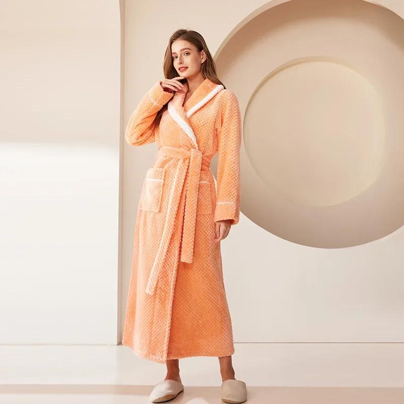 New Long Thickened Velvet Couple's Bathrobe for Women In Winter, Large Flannel Bathrobe for Men In Autumn