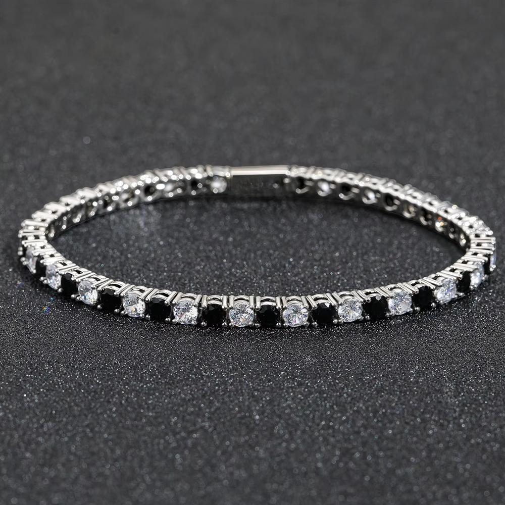 Trendy Contrast Black White 4mm Tennis Bracelet Iced Out CZ Chain with Secure Spring Clasp Hip Hop Jewelry