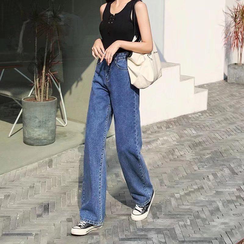 Summer straight jeans women's new drape high waist thin straight wide leg pants women's jeans