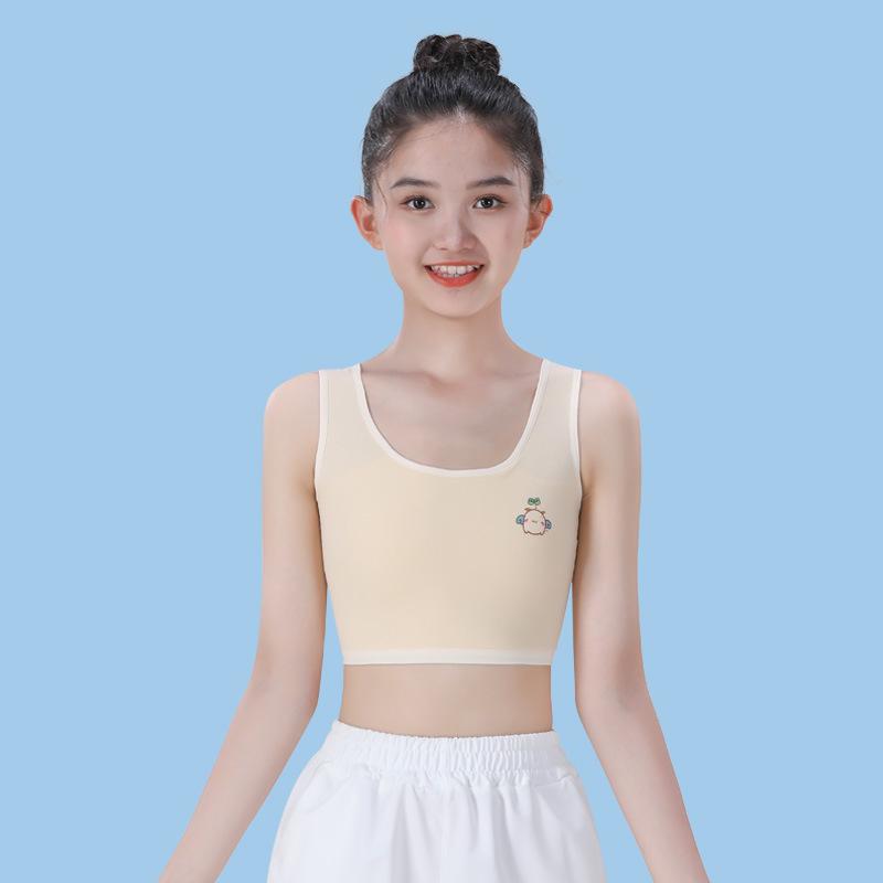 Girls' Pure Cotton Double-Layer Bandeau Vest | Breathable Tube Top for Older Primary School Students