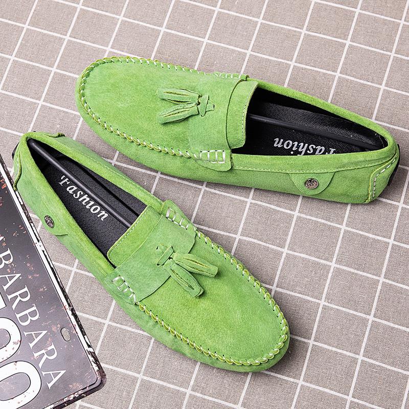 Summer Fashion Orange Loafer Shoes Men Casual Comfortable Suede Leather Shoes Men Low Slip-On Driving Shoes Men Flats Size 38-46