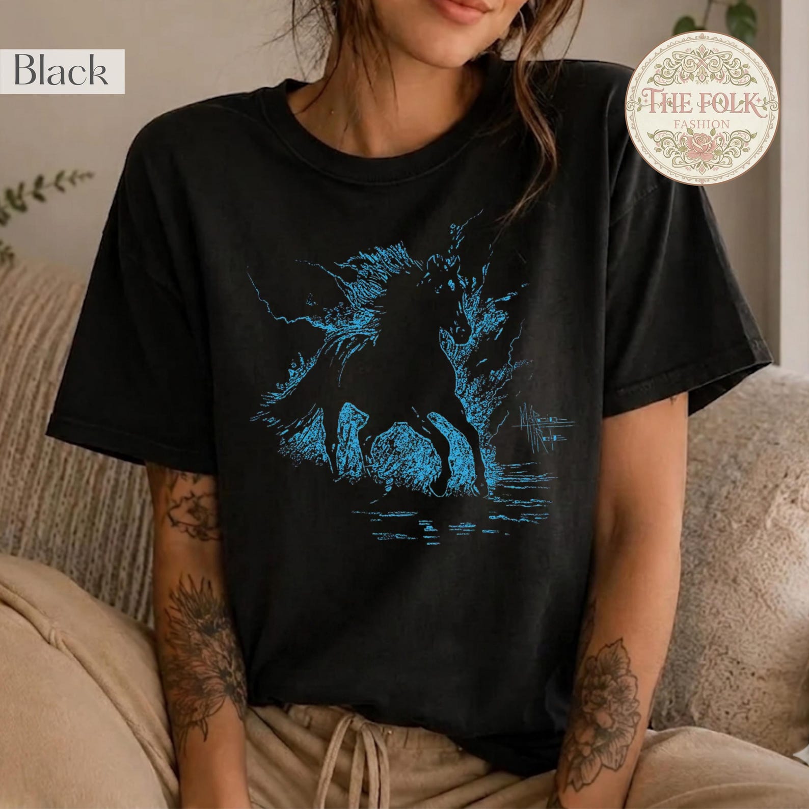 Wild Horse Shirt, Vintage Equestrian Tee, Western Graphic Tshirt, Dark Cottagecore Shirt, Retro Stallion Tee, Mystic Animal T Shirt S