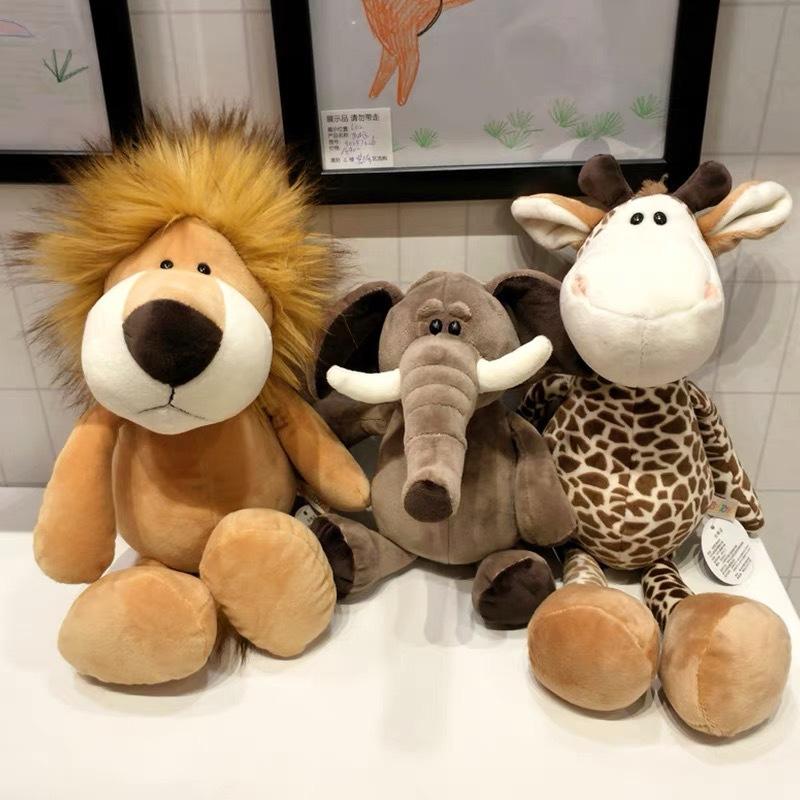 Stuffed Plush Animals Toys Soft Dolls Jungle Lion Elephant Tiger Dog Fox Monkey Deer Children Gift Kawaii Baby Kids Hobbie Toys