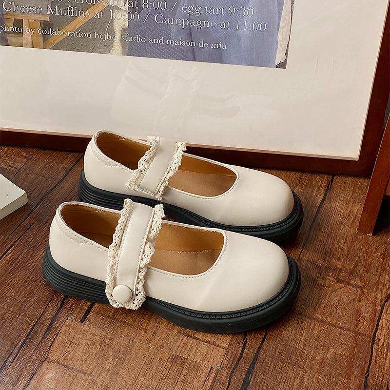 

Versatile College Style Dress Black Thick Soled Small Leather Shoes Women s 2026 Summer New Retro French Mary Janes Single Shoes 35 бежевый