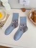 Autumn/Winter Flocked Animal Cartoon Cotton Mid-Calf Socks: Cute Preppy Style for Women and Girls