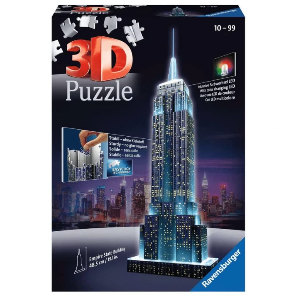 Ravensburger 3D Puzzle Empire State Building Night 216 Finished 49cm 12566 Ages 3D Gift Edition, Pieces, Size Tall, 1, 10+ [Puzzle, Puzzle,