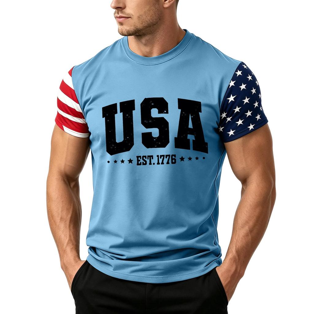 Men's Independence Day Flag Print Short Sleeve T-Shirt, Loose Casual Daily Summer Tops