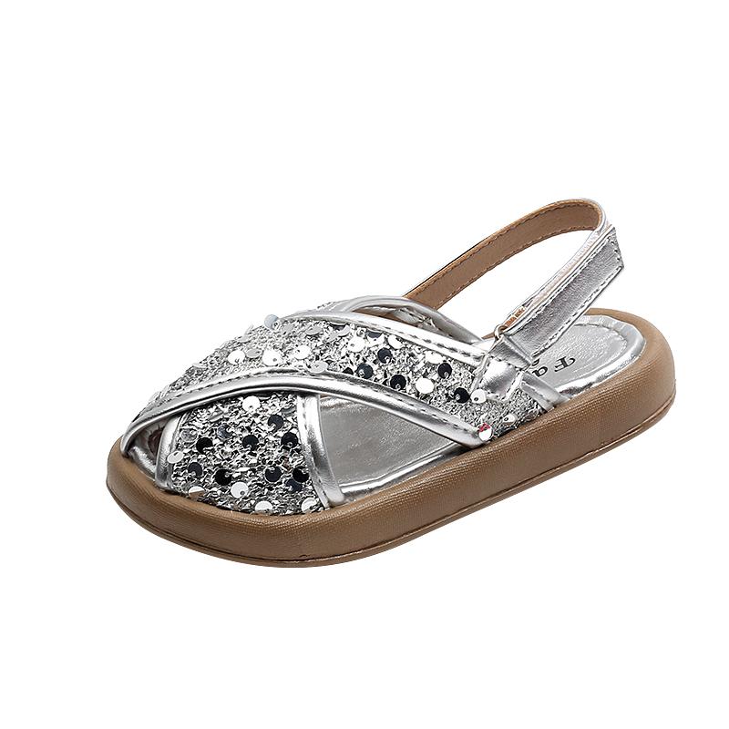 Children's Sandals Summer Glitter Girls Causal Beach Slippers New Versatile Kids Anti-kick Sequins Sandals Soft Bottom Fashion
