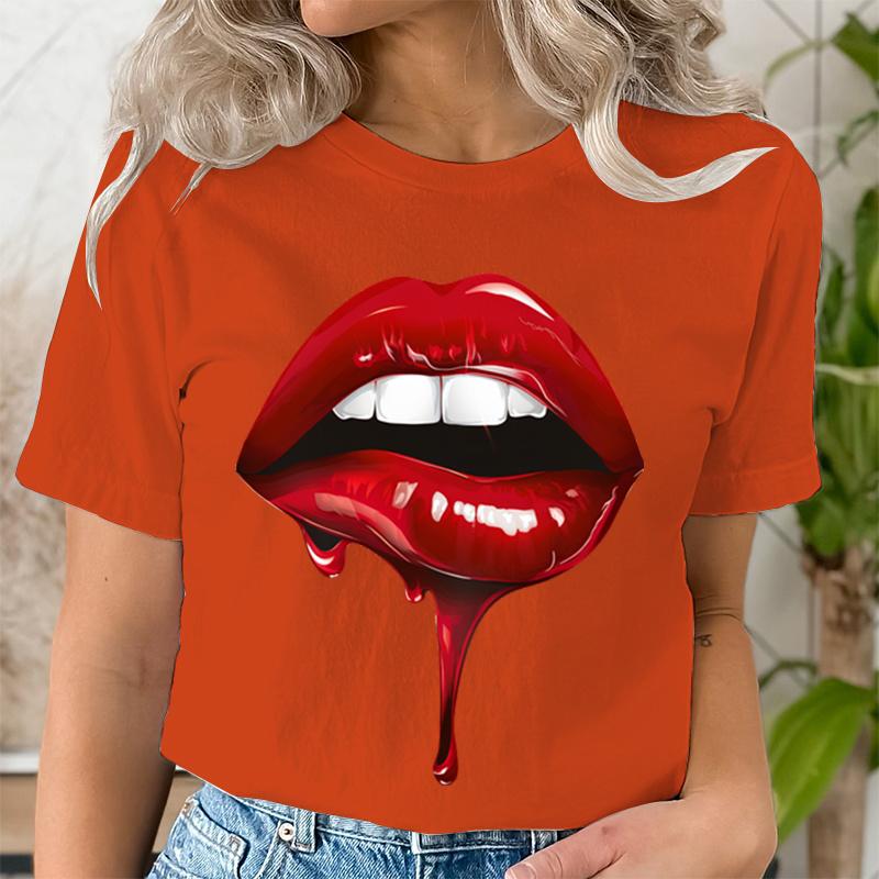 Casual Tee Shirt Lady Clothes Top Short Sleeve Casual Fashion Tshirt Summer Female T Women LIPS BLOOD Graphic T-shirts Clothing