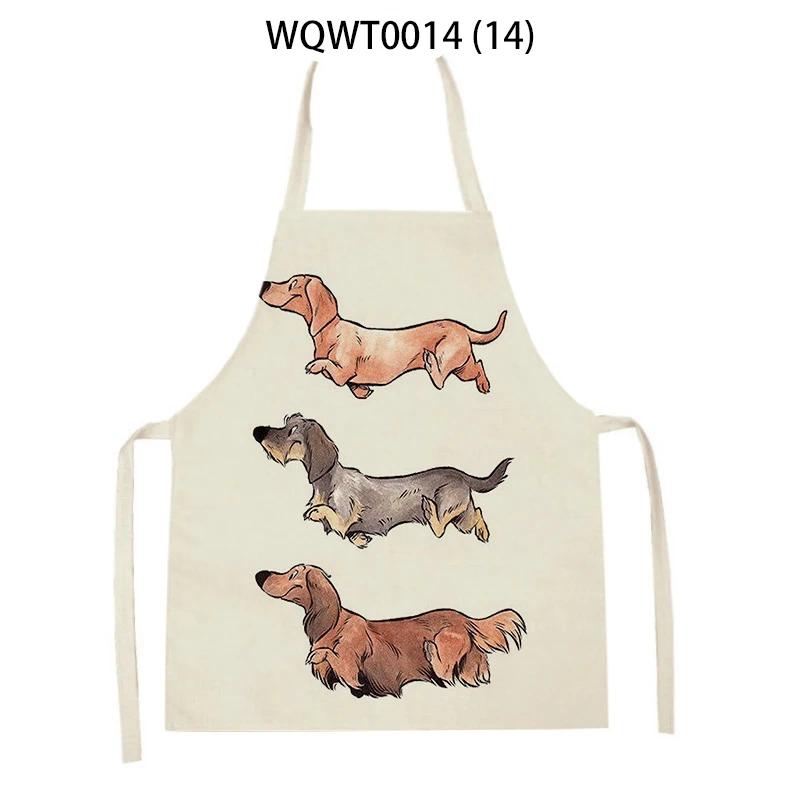 Animal Cartoon Dogs Printed Kitchen Aprons for Women Men Household Cleaning Pinafore Baking Accessories Linen Cooking Aprons