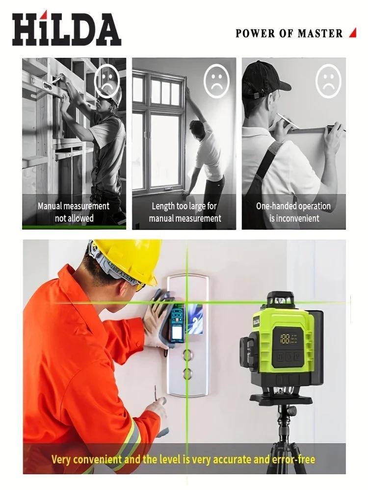 New High-Precision 16-Line Green Laser Level: Wall/Floor-Mountable with Infrared Water Level Function.
