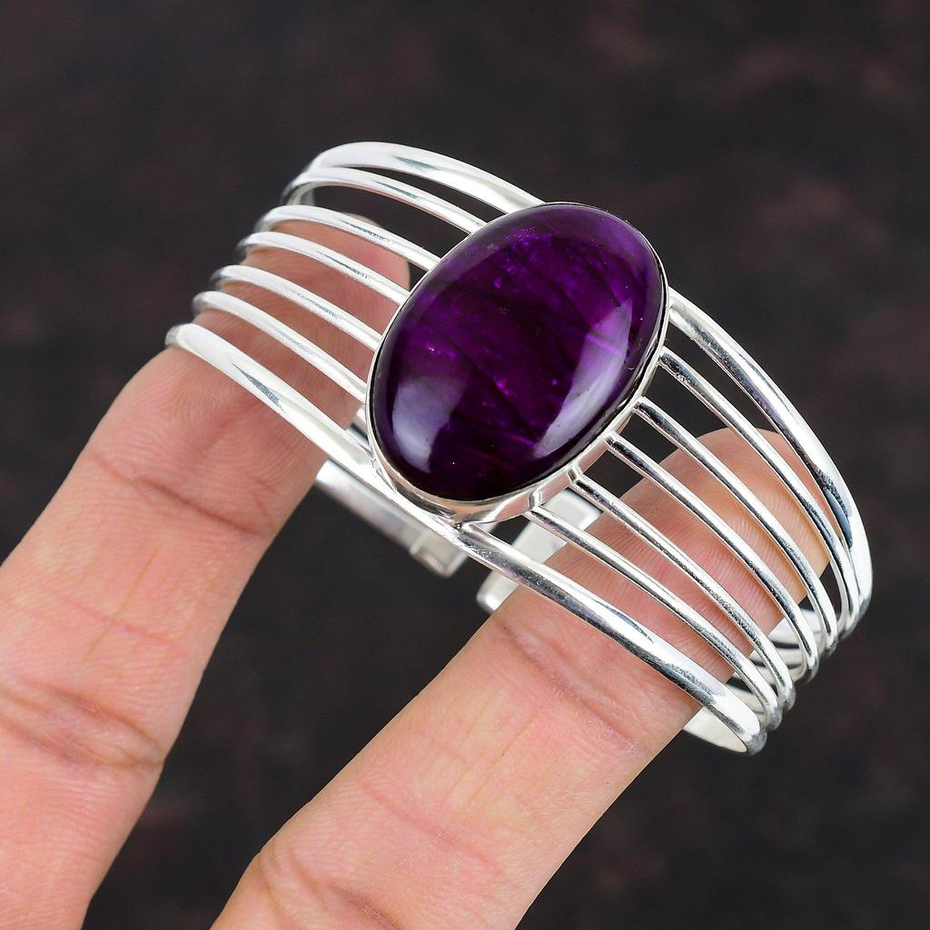 Purple Fire Labradorite Gemstone Bangle Handmade Bracelet 925 Sterling Silver Bangle Adjustable Cuff Bracelet Wedding Gifts Silver Jewelry