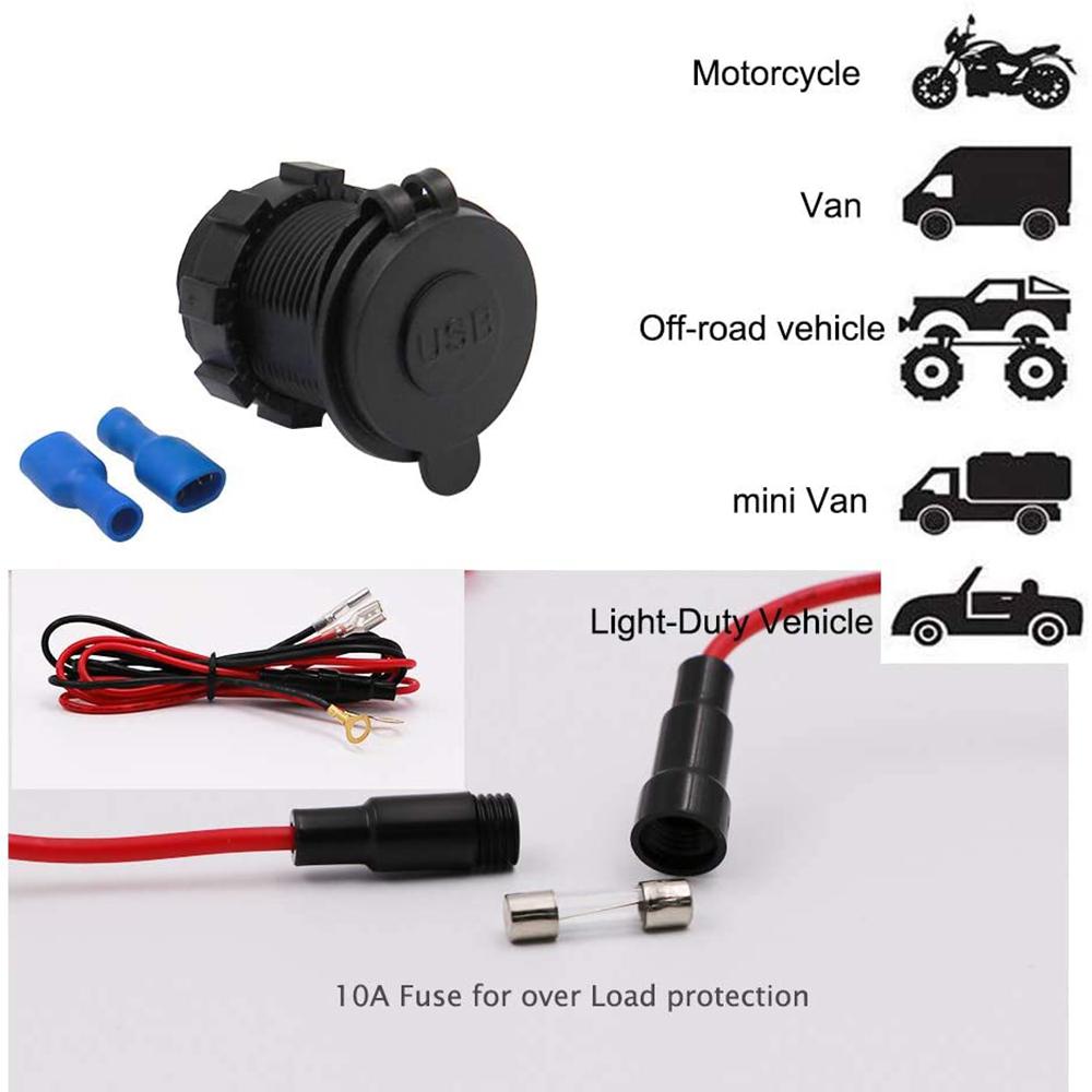 12V 24V Dual USB Charger Socket Power Outlet 2.1A & 2.1A for Car Boat Marine RV Mobile with Wire Fuse DIY Kit Blue Red Green LED