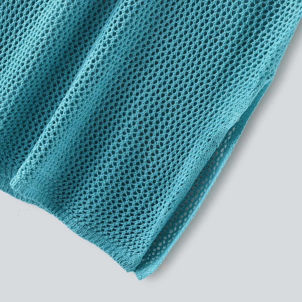 Women's Sleeve Coverups Bikini Hollow Cover Up Lace-up Net Beach Swimsuit Dress