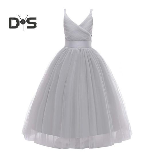 

Платье для девочек на свадьбу, длинное, фатиновое, А-силуэт, пышное, принцесса, макси, платье для детей на день рождения, выпускной, бальное платье 100cm серый