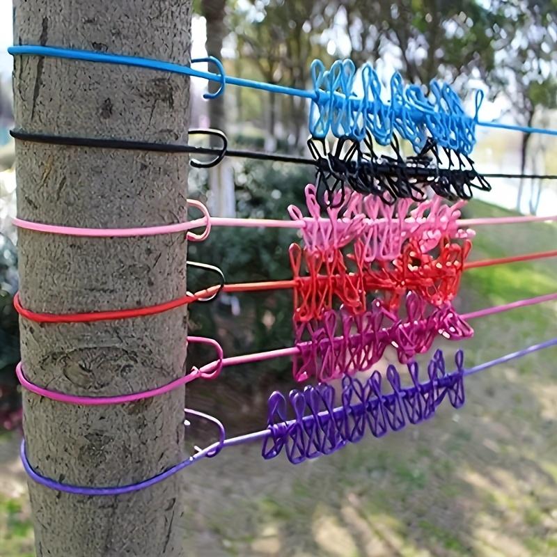 Portable Travel Clothesline with 12 Clips Available In 4 Colors - Windproof, Retractable, and Elastic Laundry Line, Clotheslines
