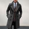 Men Long Woolen Coat Lapel Long Sleeve Solid Color Windbreaker Pockets Double Breasted Solid Color Mid-length Outwear